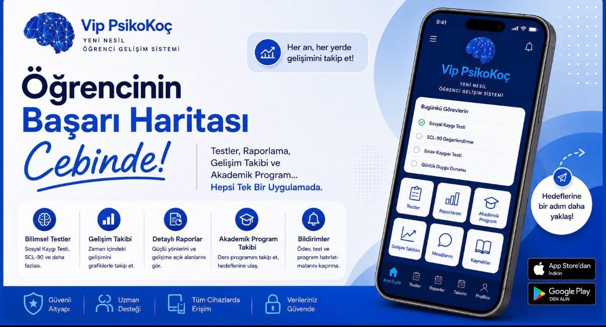 Öğrencinin başarı haritası cebinde — testler, raporlama, gelişim takibi ve akademik program tek uygulamada